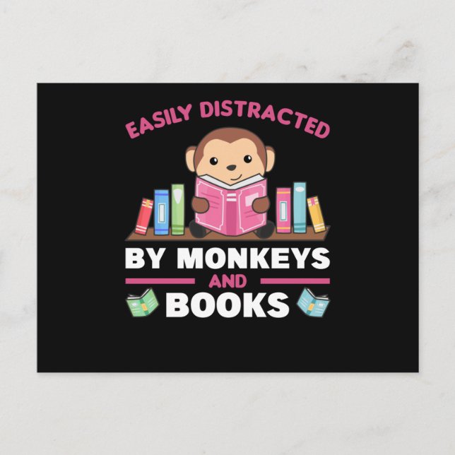 Monkey And Books Funny Saying With Book Postkarte (Vorderseite)