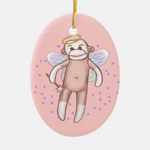 Monkey Angel Oval Ornament