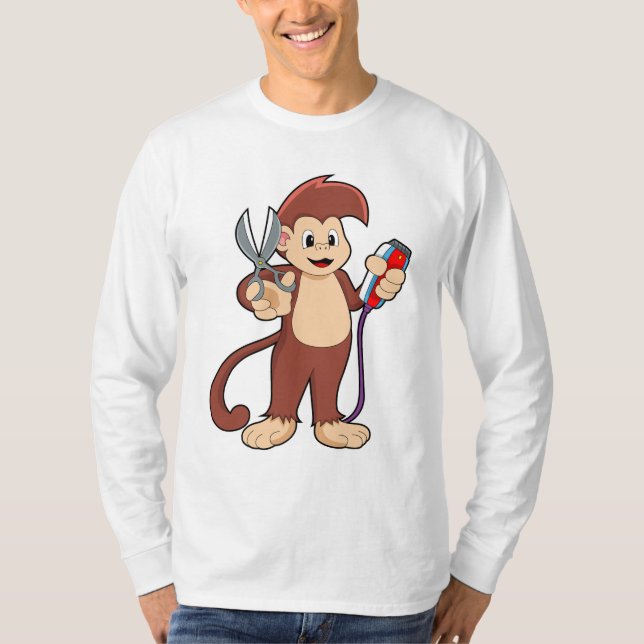 Monkey as Hairdresser with Scissors & Razor T-Shirt (Vorderseite)