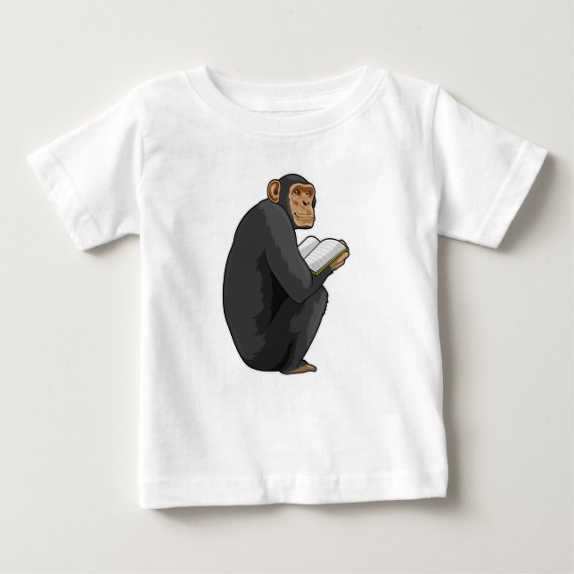 Monkey as Nerd with Book Baby T-shirt (Vorderseite)