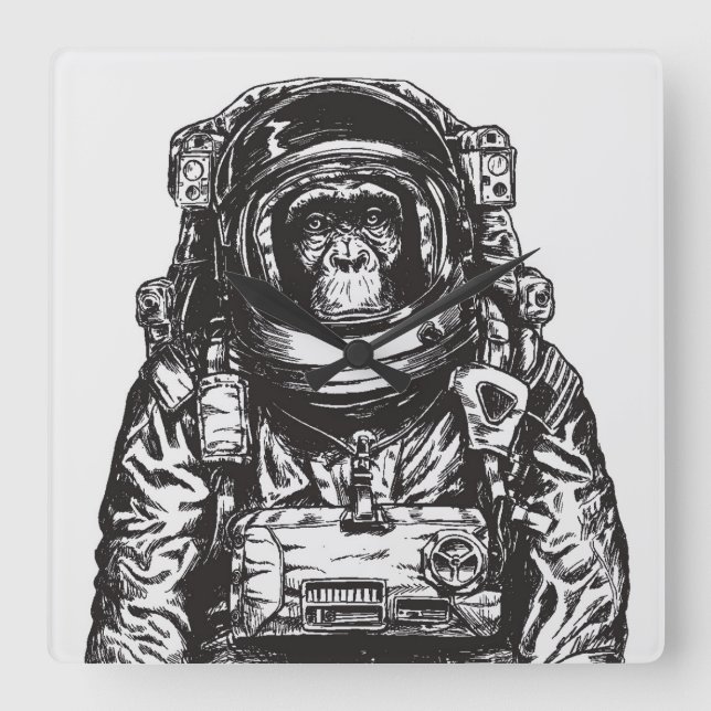 Monkey Astronaut Quadratische Wanduhr (Vorderseite)