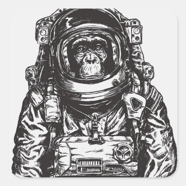 Monkey Astronaut Quadratischer Aufkleber (Vorderseite)