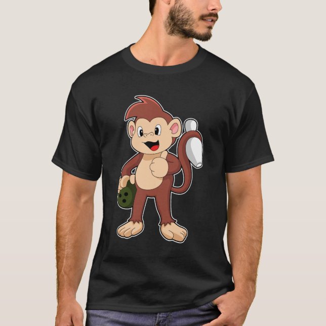 Monkey at Bowling with Bowling ball T-Shirt (Vorderseite)