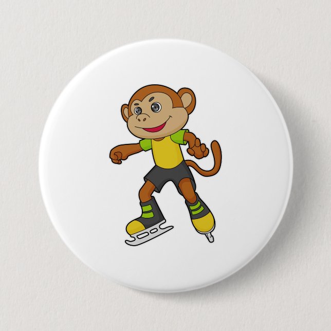 Monkey at Ice skating with Ice skates Button (Vorderseite)