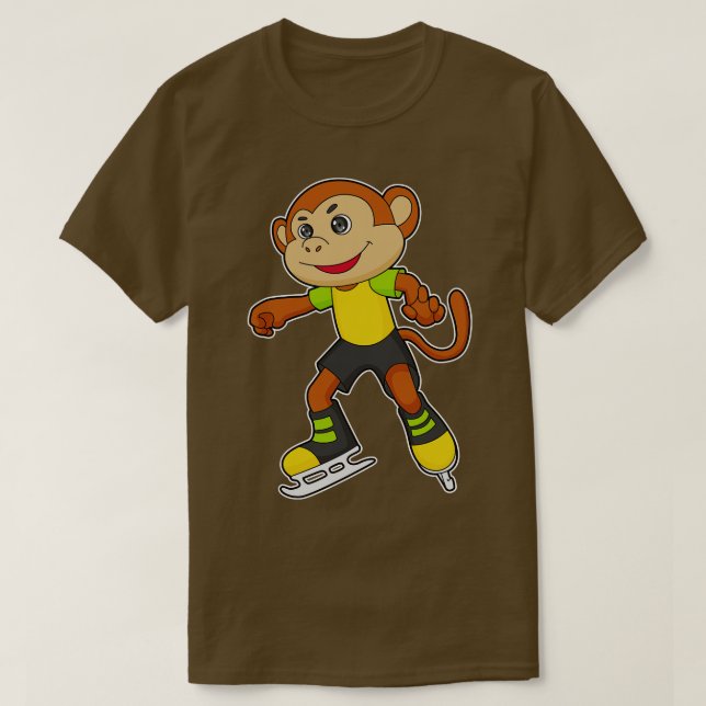 Monkey at Ice skating with Ice skates T-Shirt (Design vorne)