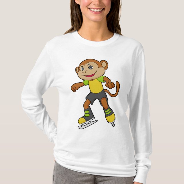 Monkey at Ice skating with Ice skates T-Shirt (Vorderseite)