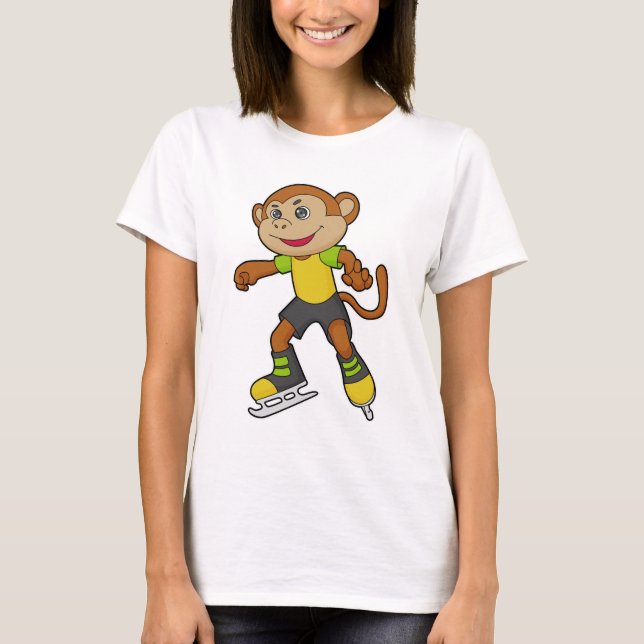 Monkey at Ice skating with Ice skates T-Shirt (Vorderseite)