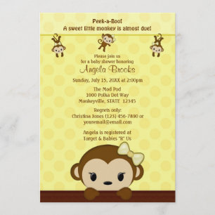 MONKEY Baby Dusche Einladung Polka YELLOW GIRL