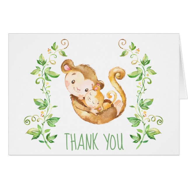 Monkey Baby Dusche Party Vielen Dank Note Card (Vorderseite (Horizontal))