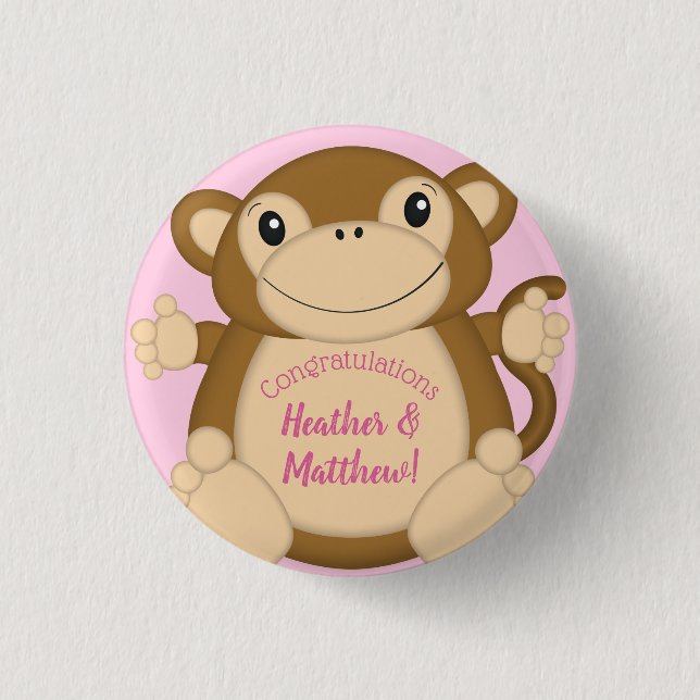 Monkey Baby Dusche Pink Button (Vorderseite)