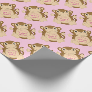 Monkey Baby Dusche Pink Geschenkpapier