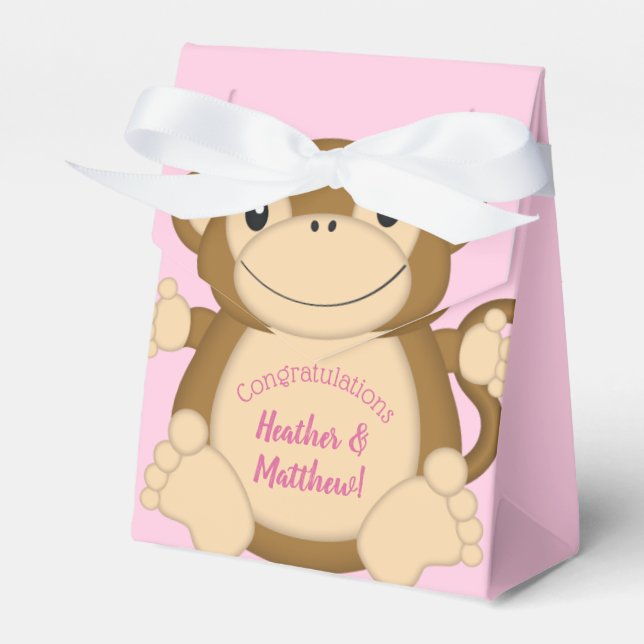 Monkey Baby Dusche Pink Geschenkschachtel (Vorderseite)