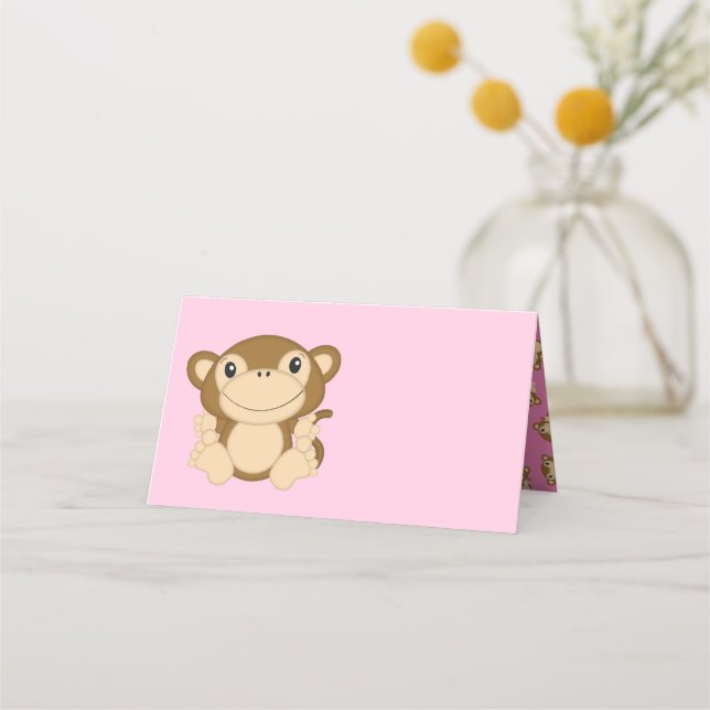 Monkey Baby Dusche Pink Platzkarte (Vorderseite)