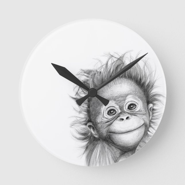 Monkey - Baby Orang outan 2016 G-121 Runde Wanduhr (Vorderseite)