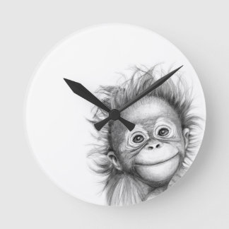 Monkey - Baby Orang outan 2016 G-121 Runde Wanduhr
