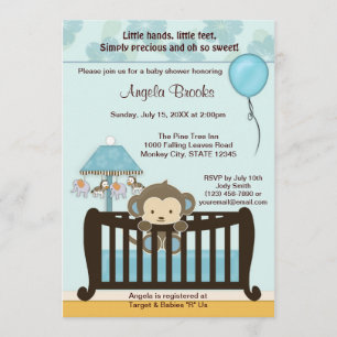 MONKEY Baby Shooter Invitation Crib CJ-BLUE Junge Einladung
