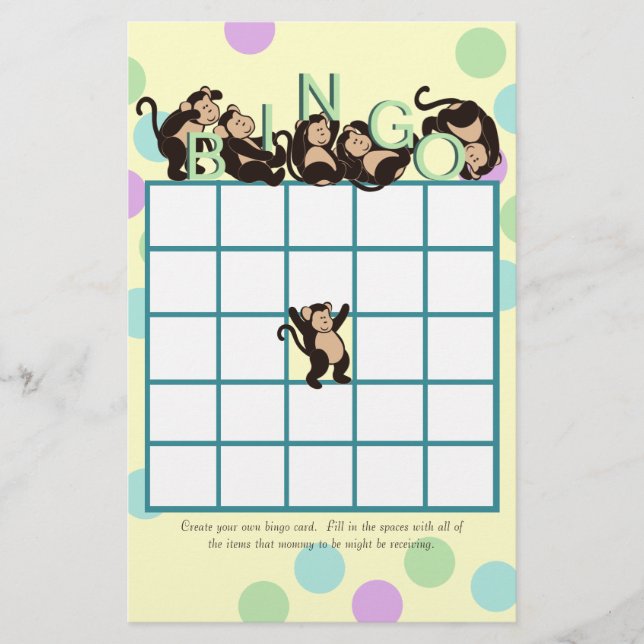 Monkey Baby Shower Bingo (Vorderseite)