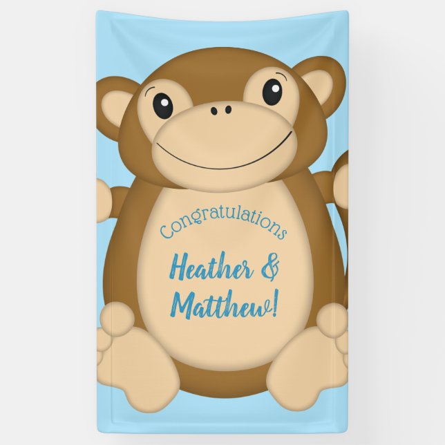 Monkey Baby Shower Blue Banner (Vertikal)