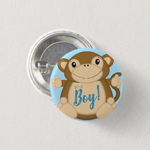 Monkey Baby Shower Blue Button
