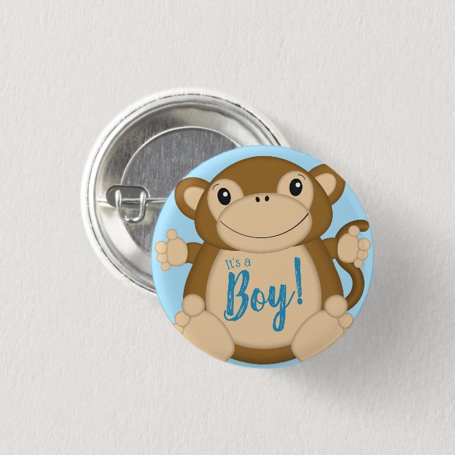 Monkey Baby Shower Blue Button (Vorne & Hinten)