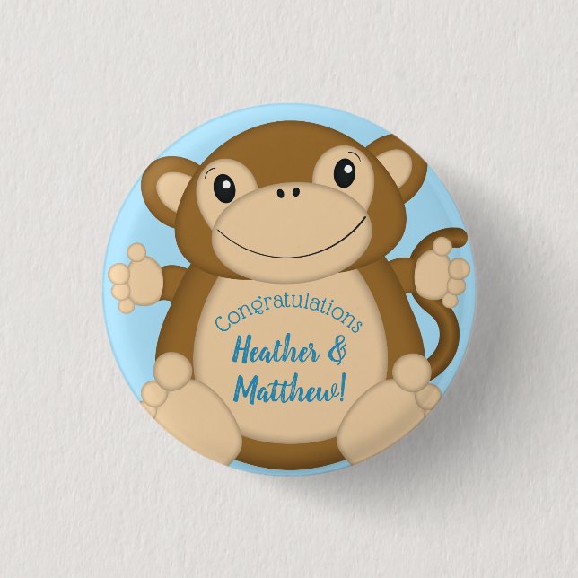 Monkey Baby Shower Blue Button (Vorderseite)