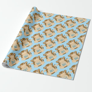 Monkey Baby Shower Blue Geschenkpapier