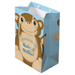 Monkey Baby Shower Blue Mittlere Geschenktüte