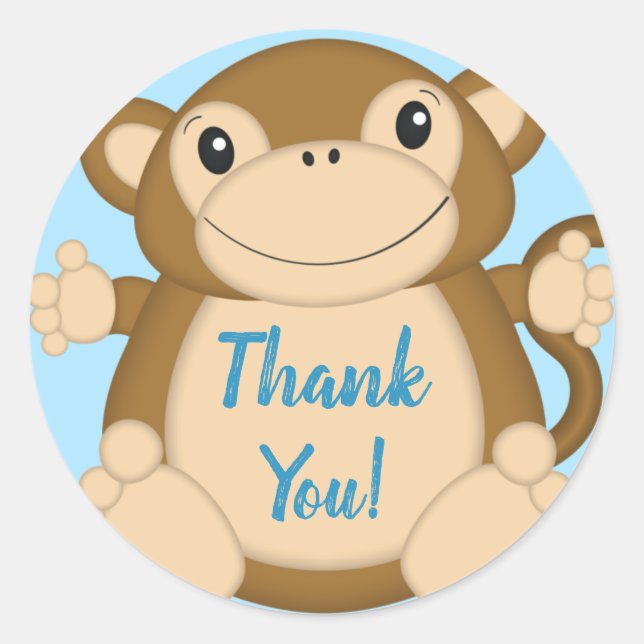 Monkey Baby Shower Blue Runder Aufkleber (Vorderseite)