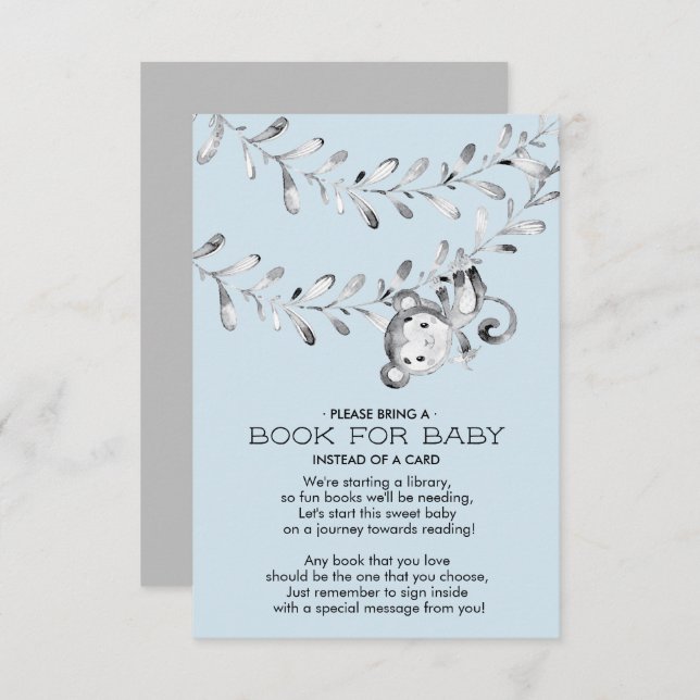 Monkey Baby Shower Book for Baby Card Einladung (Vorne/Hinten)