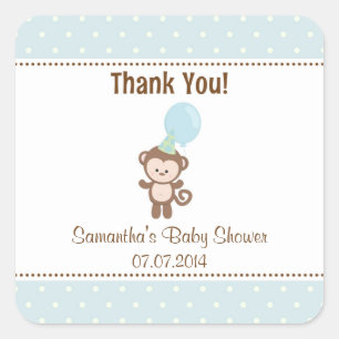 Monkey Baby Shower Danke Stickers (blau)