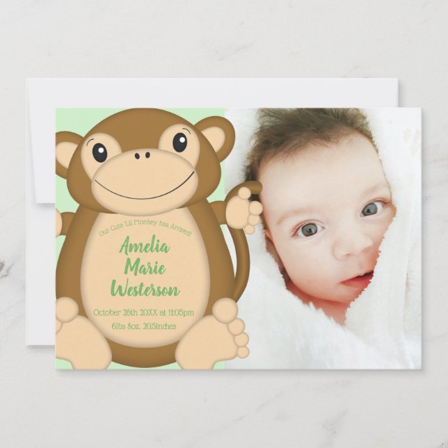 Monkey Baby Shower Dschungel Einladung (Vorderseite)