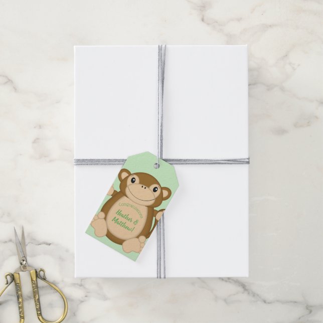 Monkey Baby Shower Dschungel Geschenkanhänger (Mit Garn)