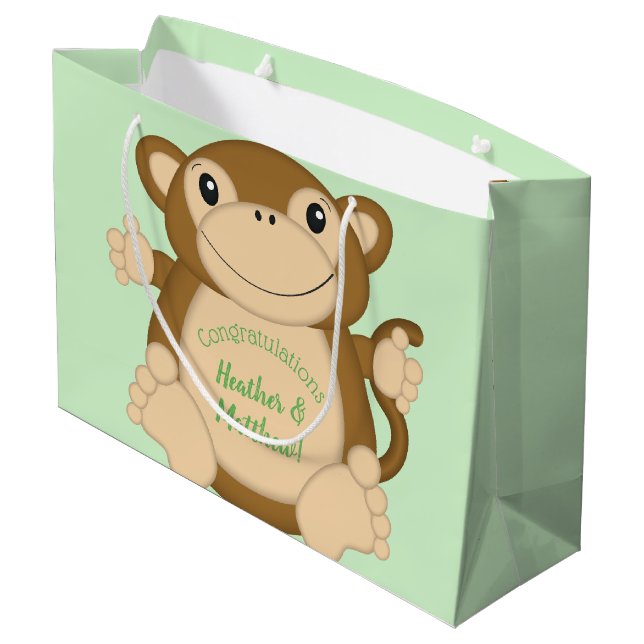 Monkey Baby Showgrün Große Geschenktüte (Rückseite Schrägansicht)