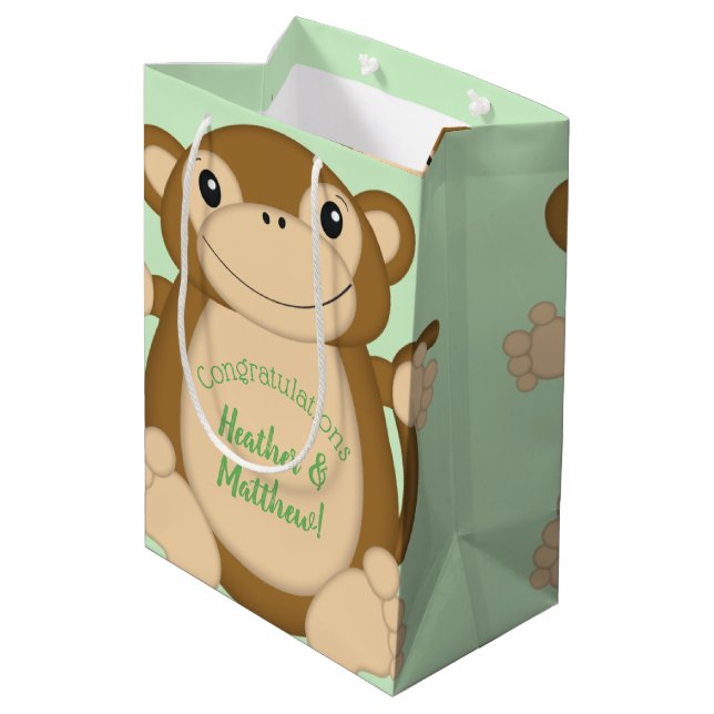 Monkey Baby Showgrün Mittlere Geschenktüte (Rückseite Schrägansicht)