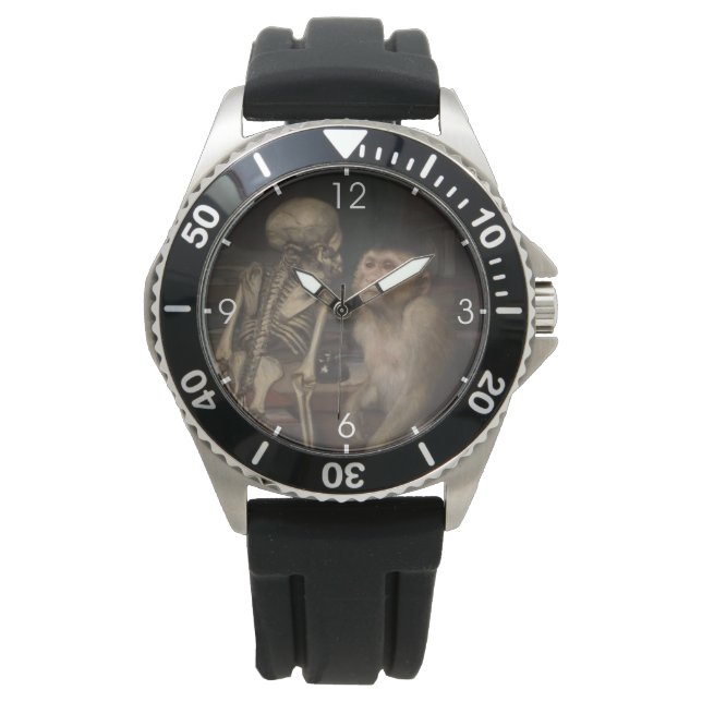 Monkey Before a Skeleton (von Gabriel von Max) Armbanduhr (Vorderseite)