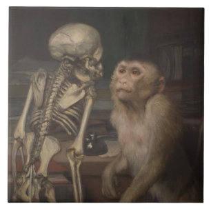 Monkey Before a Skeleton (von Gabriel von Max) Fliese