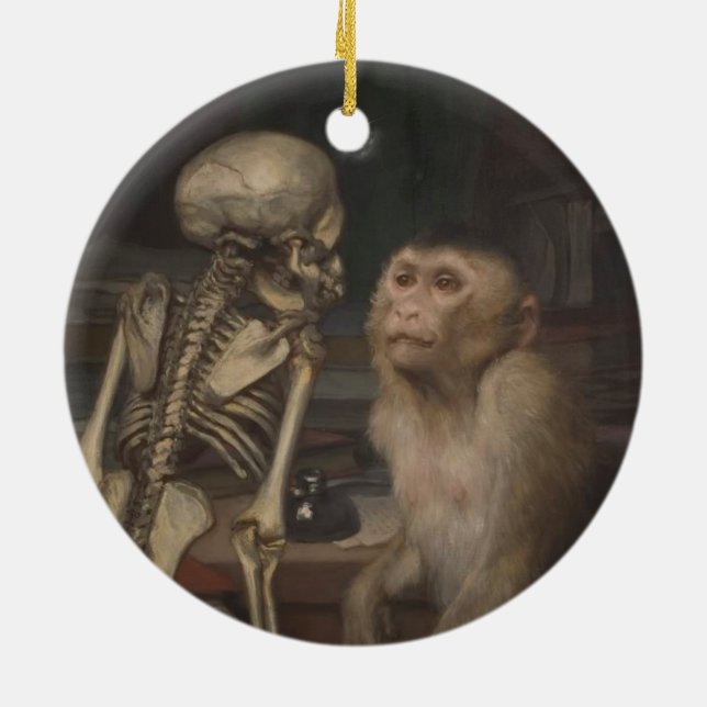 Monkey Before a Skeleton (von Gabriel von Max) Keramik Ornament (Hinten)