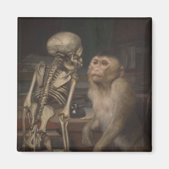 Monkey Before a Skeleton (von Gabriel von Max) Magnet (Vorne)