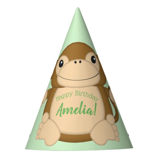 Monkey Birthday Party Green Partyhütchen (Vorderseite)