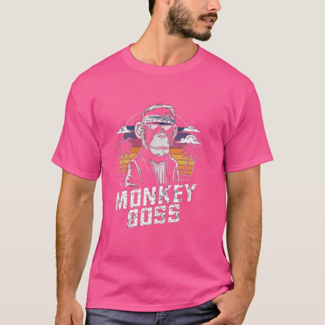 Monkey Boss Cool Retro Palm Beach T-Shirt (Vorderseite)