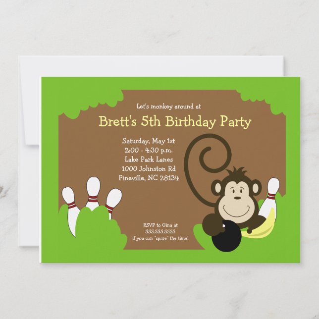 Monkey Bowl Bowling Party Geburtstag 12x18 Einladung (Vorderseite)