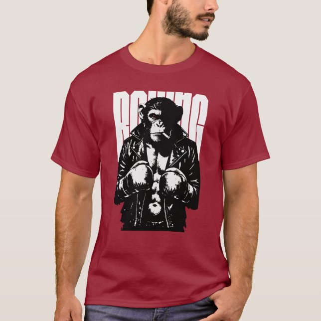 Monkey Boxer Rebel Monkey in Leather Boxing Jacket T-Shirt (Vorderseite)