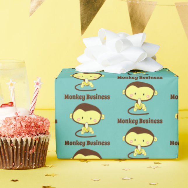Monkey Business Funny Cartoon Affendesign Geschenkpapier (Geburtstagsparty)