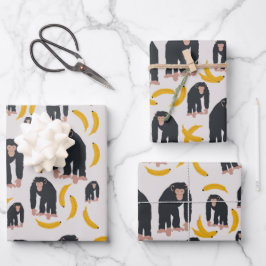 Monkey Chimpanzee & Banana Pattern Geschenkpapier Set