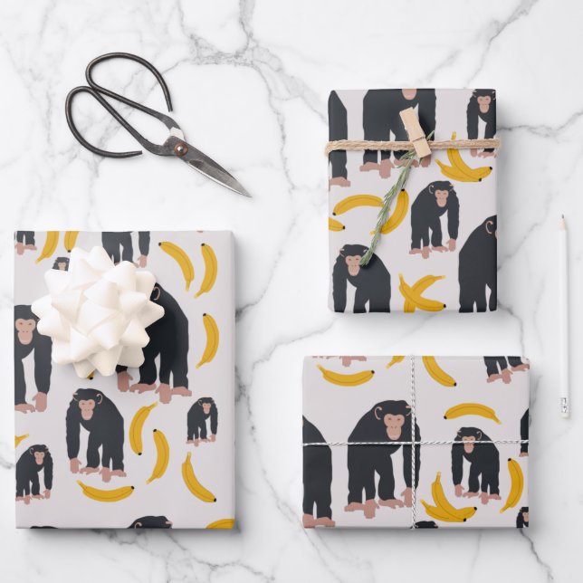 Monkey Chimpanzee & Banana Pattern Geschenkpapier Set (Vorderseite)