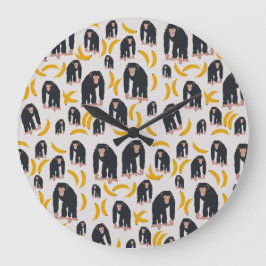 Monkey Chimpanzee & Banana Pattern Große Wanduhr