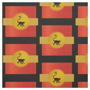 Monkey Chinese Zodiac Rot, Gold und Schwarz Stoff