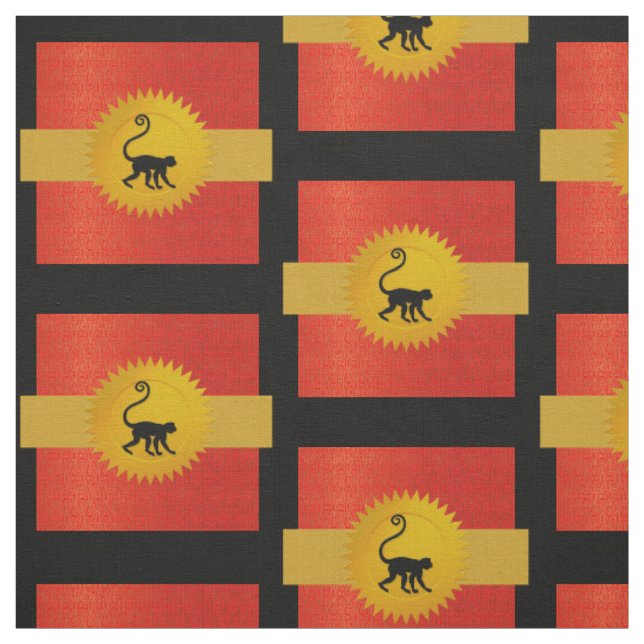 Monkey Chinese Zodiac | Rot, Gold und Schwarz Stoff (Muster)