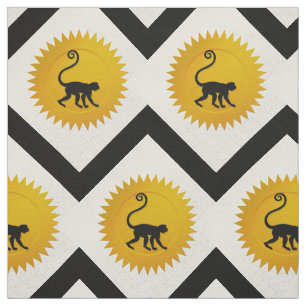 Monkey Chinese Zodiac Weiß, Gold und Schwarz Stoff