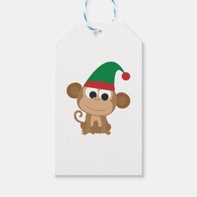 Monkey Christmas Elf Geschenkanhänger (Vorderseite)